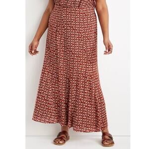 Maurices Rust Orange Bohemian Elastic Waist Flowy Flared Long Maxi Skirt NWT